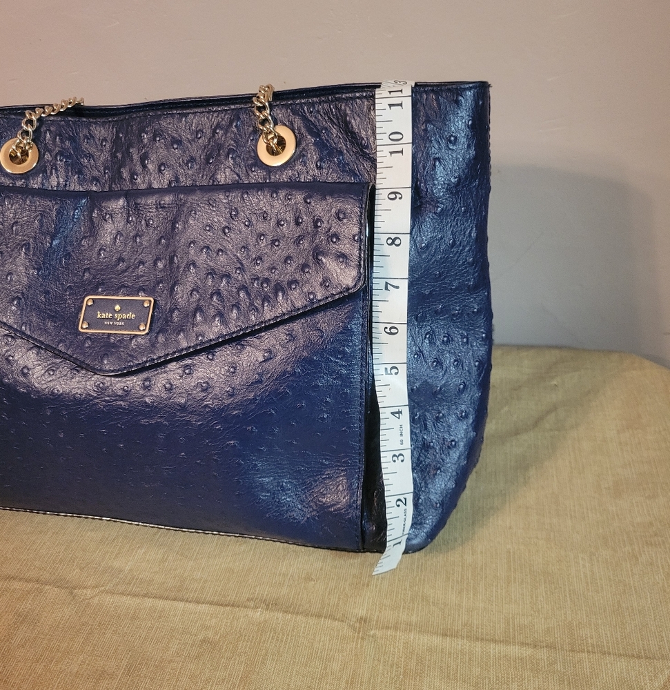 Kate ♠️ Spade La Vita Blue Ostrich Leather Women's Tote Bag - Picture 12 of 13